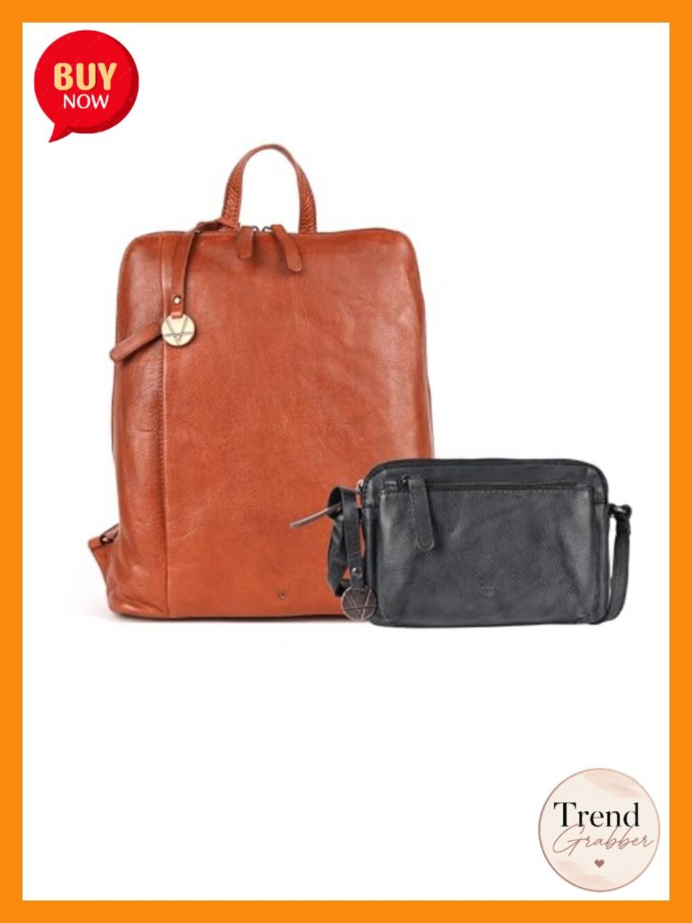 Genuine Leather Backpack & Crossbody Bag Set Adjustable Straps Everyday